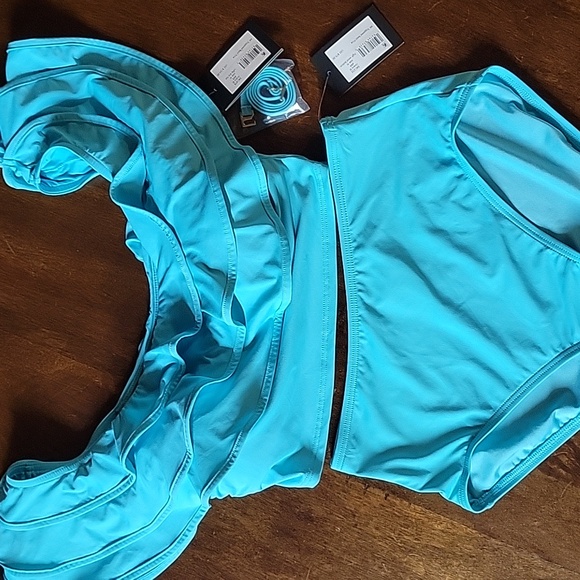 NWT Kate Spade Ruffle River Blue Off Shoulder Wireless Ruffle Bikini Set - Picture 5 of 5